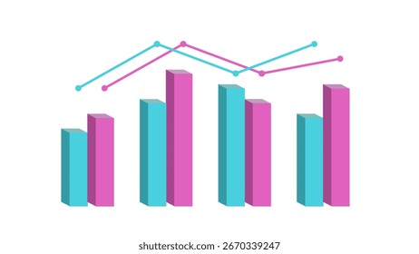 Blue and purple bar chart with line graph