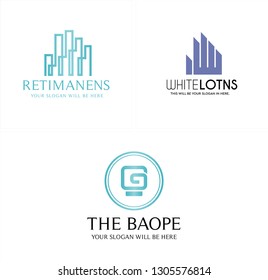 blue purple black building initials text circle computer logo design concept suitable for construction mortgage business industrial technology 