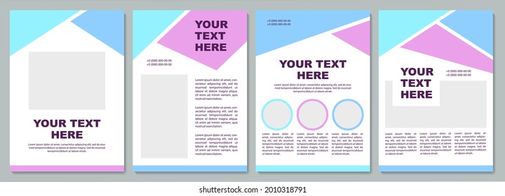 Blue and purple brochure template. Company info. Flyer, booklet, leaflet print, cover design with copy space. Your text here. Vector layouts for magazines, annual reports, advertising posters
