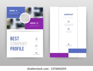 Blue purple business annual report brochure flyer design. Multipurpose abstract brochure template, include cover and back pages. Geometric best company flyer leaflet vector design. Vertical A4 format.