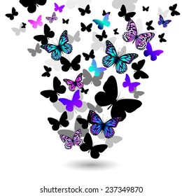 Blue purple butterfly flying up. Vector