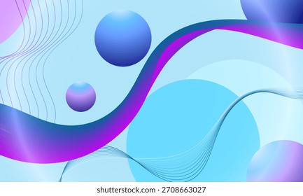 Forma de bola de círculos púrpura azul con líneas suaves rayas curvas de onda sobre fondo abstracto gradiente suave
