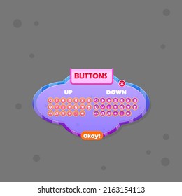 Blue Purple Cloud Shape  Pop Window Buttons Set With Stars And lines GUI Cute Colorful Cartoon Vector Design