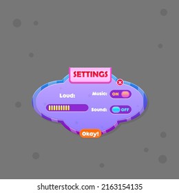 Blue Purple Cloud Shape  Pop Window Settings With Stars And lines GUI Cute Colorful Cartoon Vector Design