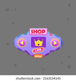 Blue Purple Cloud Shape  Pop Window  Shop Crown Price With Stars And lines GUI Cute Colorful Cartoon Vector Design