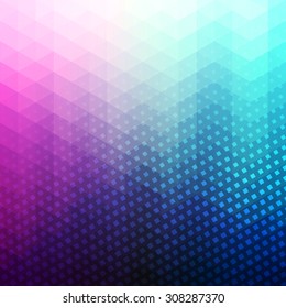 Blue and purple colored polygonal vector background with triangles and halftone texture overlay. Vibrant mosaic decorative backdrop with smooth gradient for screen wallpaper or banner layout