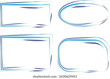 blue purple colorful decorative line art brush stroke frames set