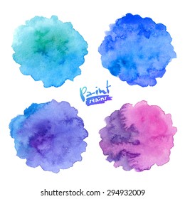 Blue to purple colors vector watercolor splashes set