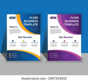 Blue and purple corporate business flyer template design set. Marketing, business proposal, promotion, advertising, publication