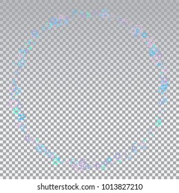 Blue, purple, cyan, stars, shiny confetti frame. Scattered little sparkling, glitter elements. Random stellar falling on transparent grid background. Celebration background. Vector illustration.