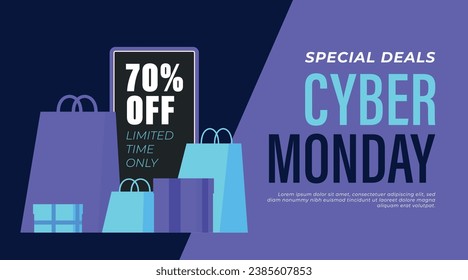 blue purple cyber monday landscape banner poster ad social media post layout template design