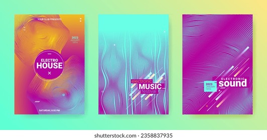 Blue Purple Dance Music Flyer. Electro Party Cover. Vector Edm Background. Gradient Wave Round. Dance Music Flyer. Minimal Festival Banner. Techno Sound Poster. Dance Music Flyer Set.