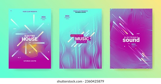 Blue Purple Dance Music Flyer. Electronic Party Poster. Vector 3d Background. Gradient Wave Round. Dance Music Flyer. Minimal Festiv Illustration. Techno Sound Cover. Dance Music Flyer Set.