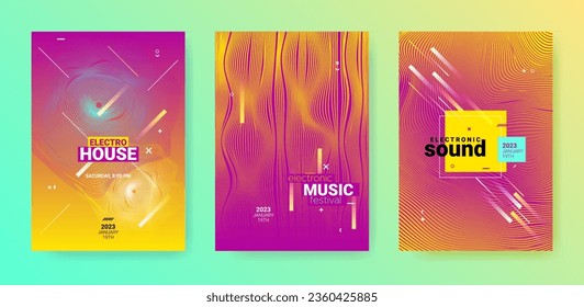 Blue Purple Dance Music Flyer. Electronic Party Poster. Vector Edm Background. Gradient Wave Line. Dance Music Flyer. Geometric Festiv Illustration. Techno Sound Cover. Dance Music Flyer Set.