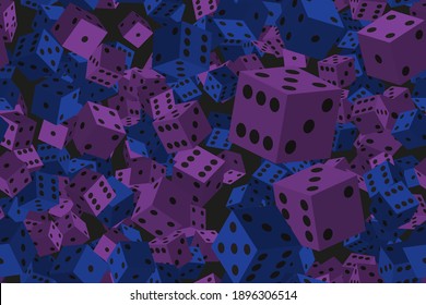 Blue Purple Dice Seamless Pattern, 3D Illustration