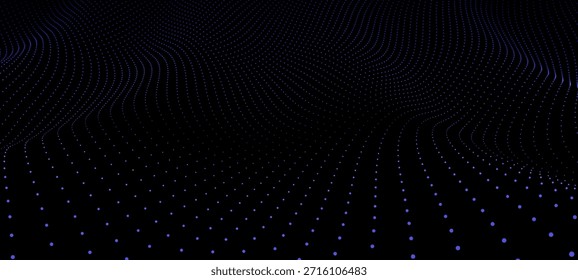 Corriente de partículas digitales púrpura azul en el espacio. Fondo de onda Abstractas para visualización de datos y concepto de big data. Patrón moderno de la tecnología.