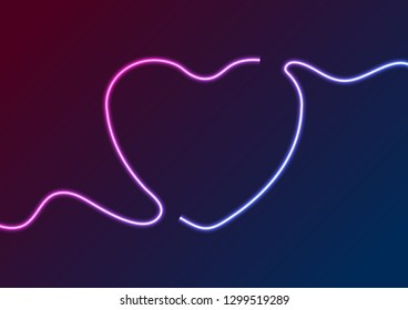 Blue purple electric neon heart abstract background. Valentines Day vector retro design