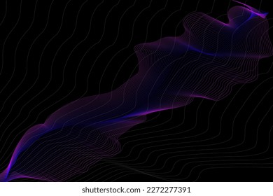 Blue and purple fine lines in motion making an element in black background, vector illustration for websites, presentations, posters, banners, flyers, backdrops