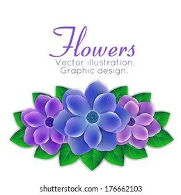 Blue and purple flowers with leaves