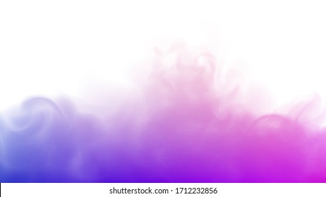 Blue and purple fog or smoke. Purple background. Abstract blurry smoke with blue and purple tints. Purple steam on a white background. Abstract mystical gas with various cool shades. Copy space.