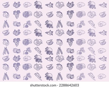 blue purple fruit and vegetable outline doodle wallpapers background