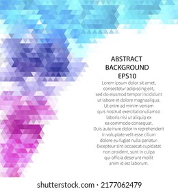 Blue, purple geometric background for presentation, advertising, brochure. Place for text. Triangles.