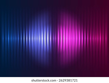 Rayures dégradées néon en verre bleu et violet avec arrière-plan abstrait effet laser scintillant. Concept géométrique Image vectorielle design