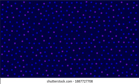 Blue and purple glow effect polka dots in random pattern on dark blue background - vector illustration