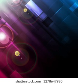 Blue and purple glowing abstract tech background with glossy squares. Vector design