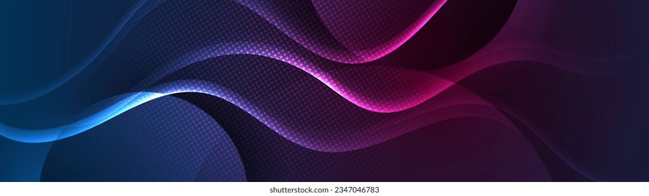 Fondo de neón azul violeta morado brillante abstracto de tecnología ondulada. Diseño de pancartas vectoriales