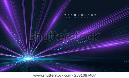 Blue and purple glowing line effect rushing into the center with constellations, universe background design concept, futuristic technology backdrop.
