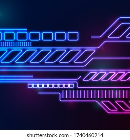 Blue and purple glowing neon abstract technology background. Luminous futuristic vector design