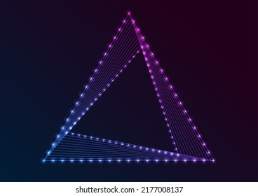 Fondo técnico abstracto del triángulo lineal del neón azul morado brillante. Diseño vectorial geométrico