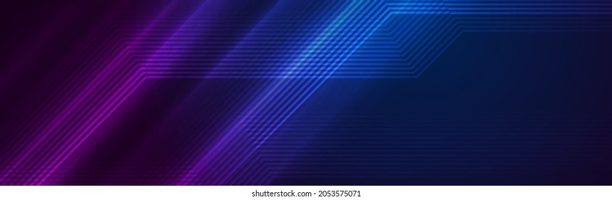 Blue purple glowing neon lines geometry abstract background. Vector design