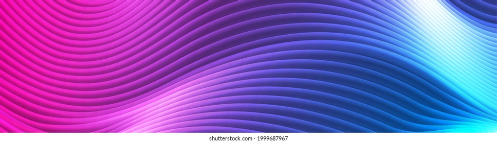 Blue purple glowing neon waves abstract banner. Futuristic luminous vector background