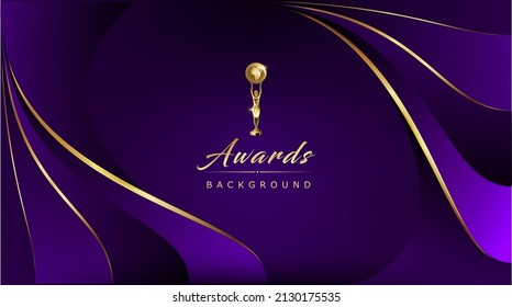 Blue Purple Golden Royal Awards Graphics Background. Line Wave Elegant Shine Modern Template.   Sleek Shape Luxury Premium Corporate Template. Classy Abstract Certificate Banner Dynamic Design.