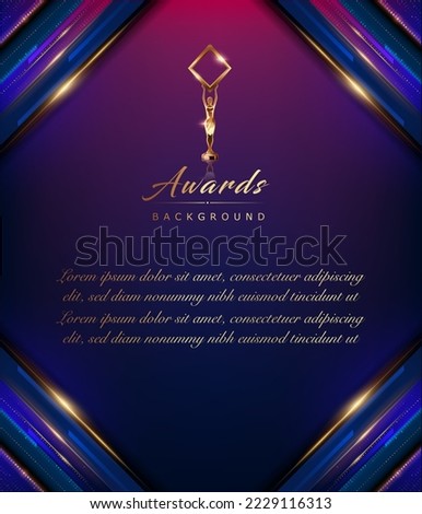 Blue Purple Golden Side Corner Frame Award Background. Trophy on Luxury Background. Modern Abstract Design Template. Wedding and Marriage Card. Engagement Invitation Card. Certificate Design. 