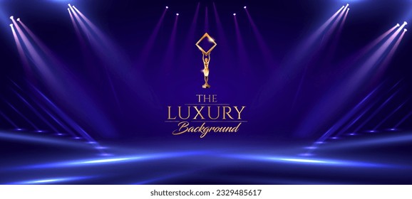 Blue Purple Golden Stage Spotlights Awards Graphics Background Celebration. Red Carpet Entry Show. Entertainment Hollywood Bollywood Template Design. Awards Background Theater Drama Steps Floor.  svg