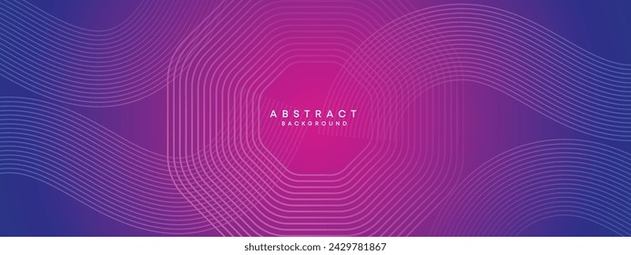 Azul, púrpura degradado abstracto ondeando círculos líneas Tecnología web banner fondo. Magenta moderno, degradado rosa con líneas brillantes y forma diagonal geométrica brillante para folleto, cubierta, cabecera