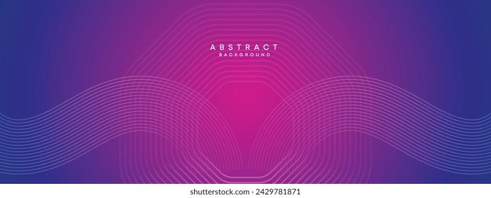 Blue, purple gradient abstract waving circles lines Technology web banner background. Modern magenta, pink gradient with glowing lines and shiny geometric diagonal shape for brochure, cover, header