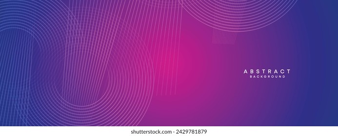 Blue, purple gradient abstract waving circles lines Technology web banner background. Modern magenta, pink gradient with glowing lines and shiny geometric diagonal shape for brochure, cover, header