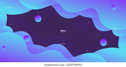 Blue and purple gradient background with geometric waves and circle shape elements. Colorful blue wave design. Simple yet elegant concept. eps10