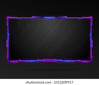 Blue and purple gradient border live stream webcam overlay screen panel frame with neon glow effect