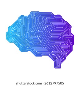 blue purple gradient of circuit board brain intelligence electronic brain head interconnected signal electric electrical chip