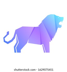 Blue and purple gradient lion isolated on white background, vector illustration