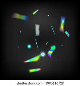 Blue, Purple, Green Celebration Background. Holo Glitch Effect Rainbow Tinsel.  Gradient Overlay Neon Foil Tinsel. Rainbow Tinsel. Falling Hologram Confetti. Gold Transparent Falling Particles.