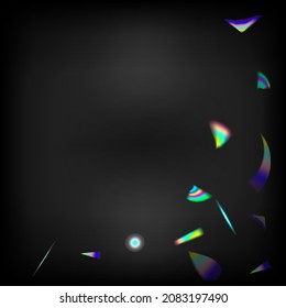 Blue, Purple, Green Celebration Background. Falling Holograph Confetti. Holo Glitch Effect Rainbow Bokeh.  Gradient Overlay Glare Foil Tinsel. Metal Transparent Falling Particles. Rainbow Tinsel.