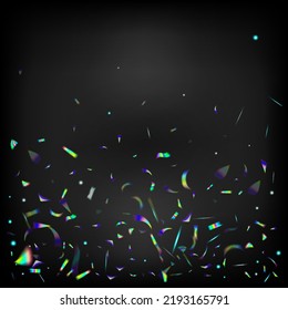 Blue, Purple, Green Celebration Background. Rainbow Tinsel. Falling Holograph Confetti. Gold Transparent Falling Particles. Holo Glam Effect Rainbow Tinsel.  Gradient Overlay Neon Foil Tinsel.