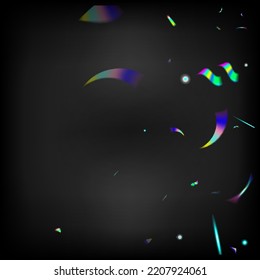 Blue, Purple, Green Celebration Background. Holo Glam Effect Rainbow Bokeh. Rainbow Tinsel. Metal Transparent Falling Particles. Flying Hologram Confetti.  Gradient Overlay Glare Foil Tinsel.