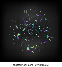 Blue, Purple, Green Celebration Background. Rainbow Tinsel. Holo Glam Effect Rainbow Bokeh. Gold Transparent Falling Particles.  Gradient Overlay Glare Foil Tinsel. Flying Hologram Confetti.